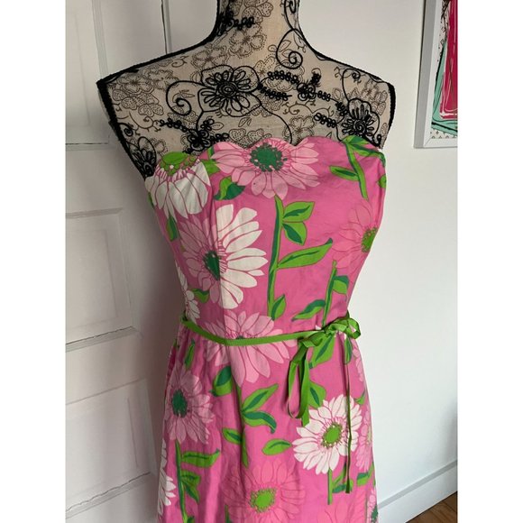 LILLY PULITZER Pink Flower Strapless Dress Sz 6 - Picture 2 of 6